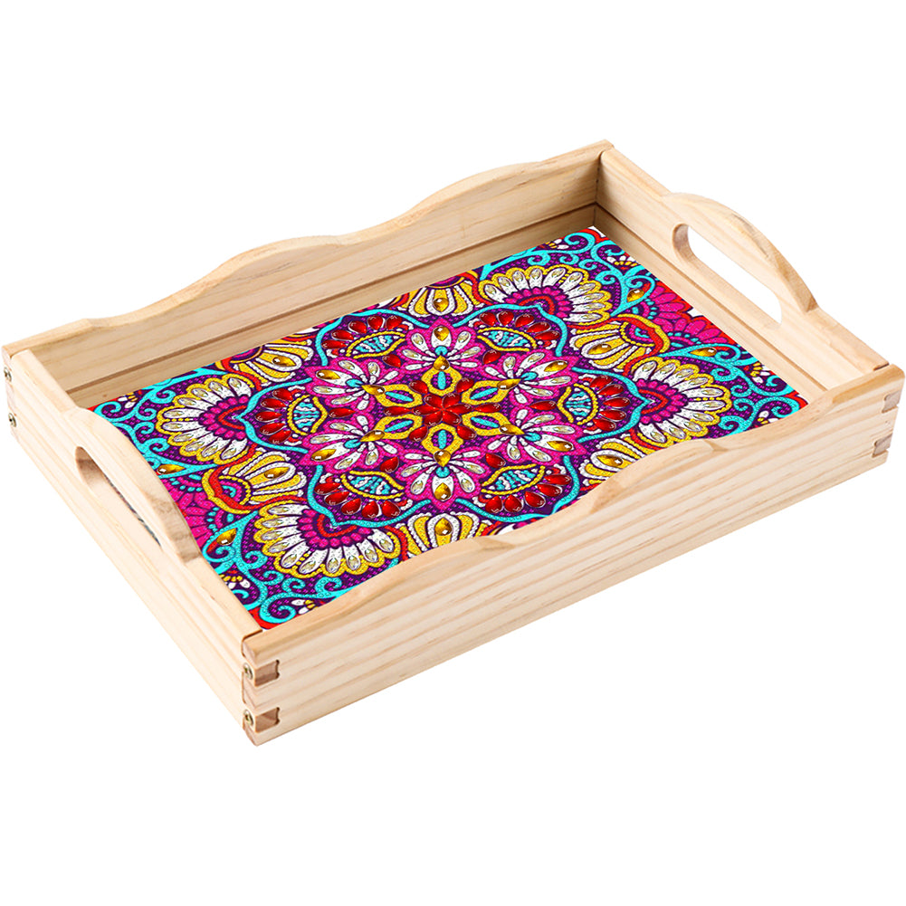 Wooden Retro Pattern 5D DIY Diamond Painting Serving Tray with Handle Home Decor