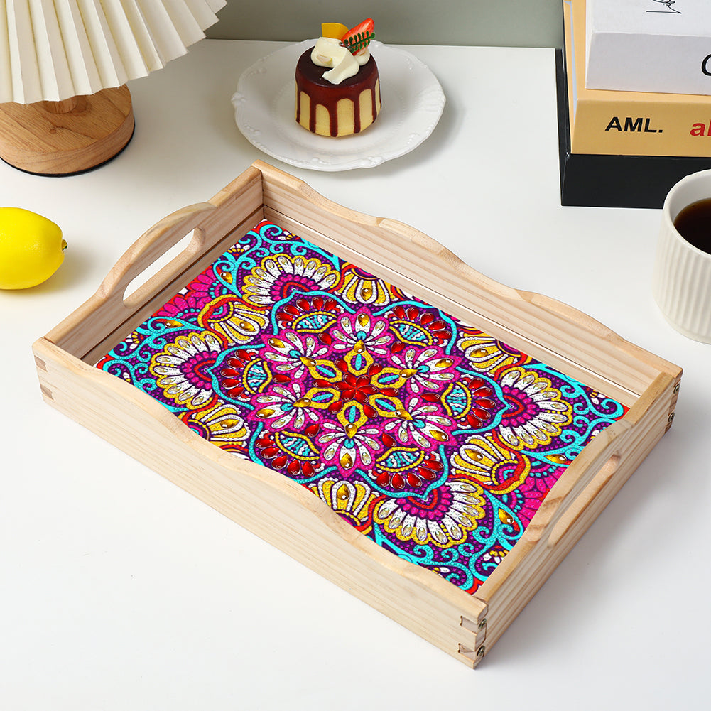 Wooden Retro Pattern 5D DIY Diamond Painting Serving Tray with Handle Home Decor