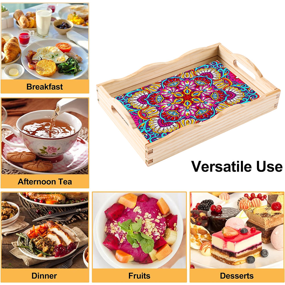 Wooden Retro Pattern 5D DIY Diamond Painting Serving Tray with Handle Home Decor