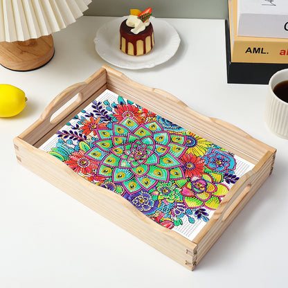 Wooden Retro Pattern 5D DIY Diamond Painting Serving Tray with Handle Home Decor