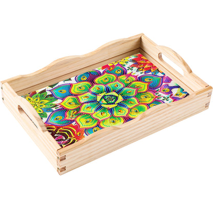 Wooden Retro Pattern 5D DIY Diamond Painting Serving Tray with Handle Home Decor