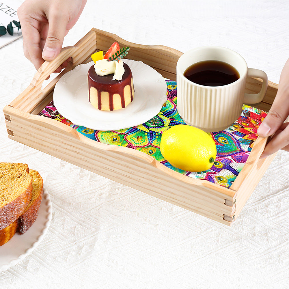 Wooden Retro Pattern 5D DIY Diamond Painting Serving Tray with Handle Home Decor