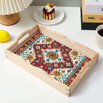 Wooden Retro Pattern 5D DIY Diamond Painting Serving Tray with Handle Home Decor