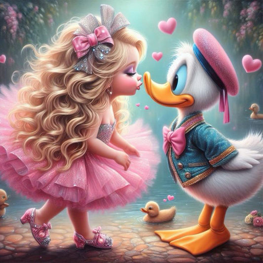 Girl And Donald Duck - Full Round Drill Diamond Painting 30*30CM