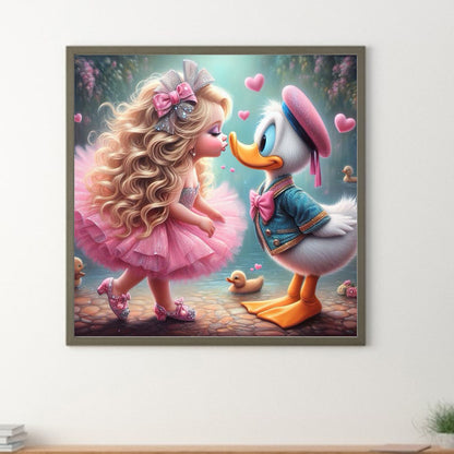 Girl And Donald Duck - Full Round Drill Diamond Painting 30*30CM