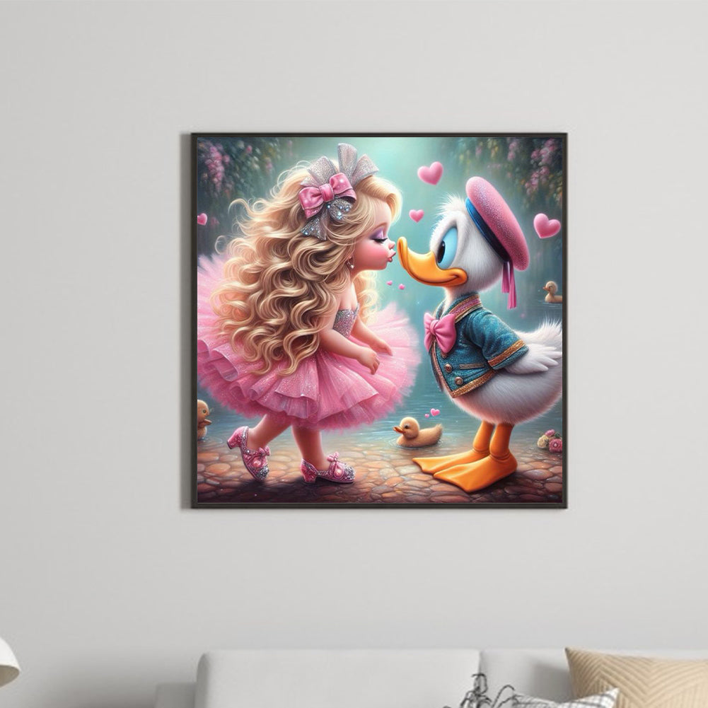 Girl And Donald Duck - Full Round Drill Diamond Painting 30*30CM