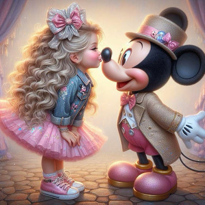 Girl Kisses Mickey - Full Round Drill Diamond Painting 30*30CM