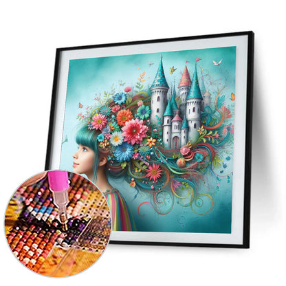 Flower Castle Hair For Girls - Full Round Drill Diamond Painting 30*30CM