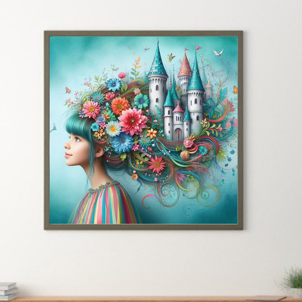 Flower Castle Hair For Girls - Full Round Drill Diamond Painting 30*30CM