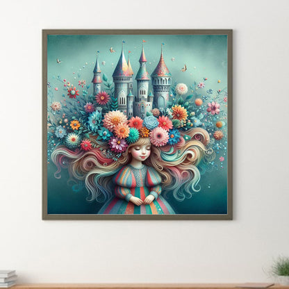 Flower Castle Hair For Girls - Full Round Drill Diamond Painting 30*30CM