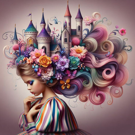 Flower Castle Hair For Girls - Full Round Drill Diamond Painting 30*30CM