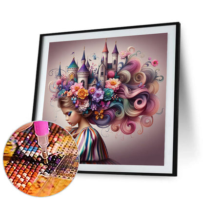 Flower Castle Hair For Girls - Full Round Drill Diamond Painting 30*30CM