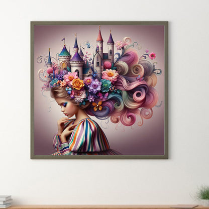 Flower Castle Hair For Girls - Full Round Drill Diamond Painting 30*30CM