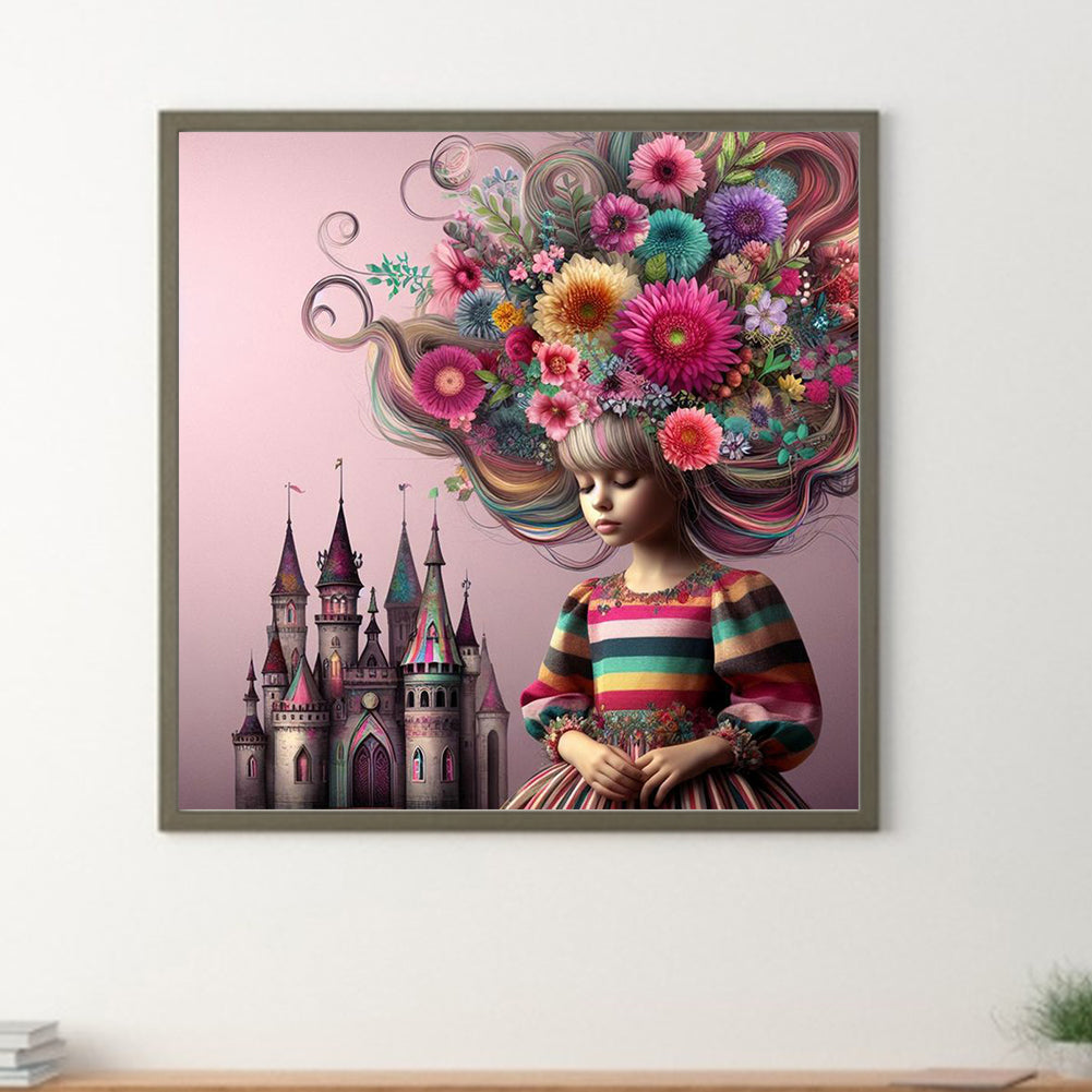 Flower Castle Hair For Girls - Full Round Drill Diamond Painting 30*30CM