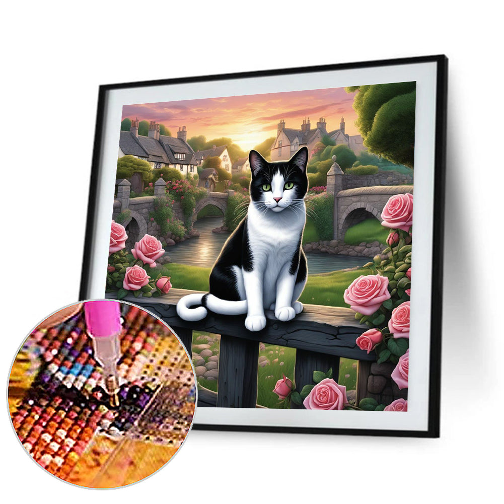 Small Town Cat - Full Round Drill Diamond Painting 30*30CM