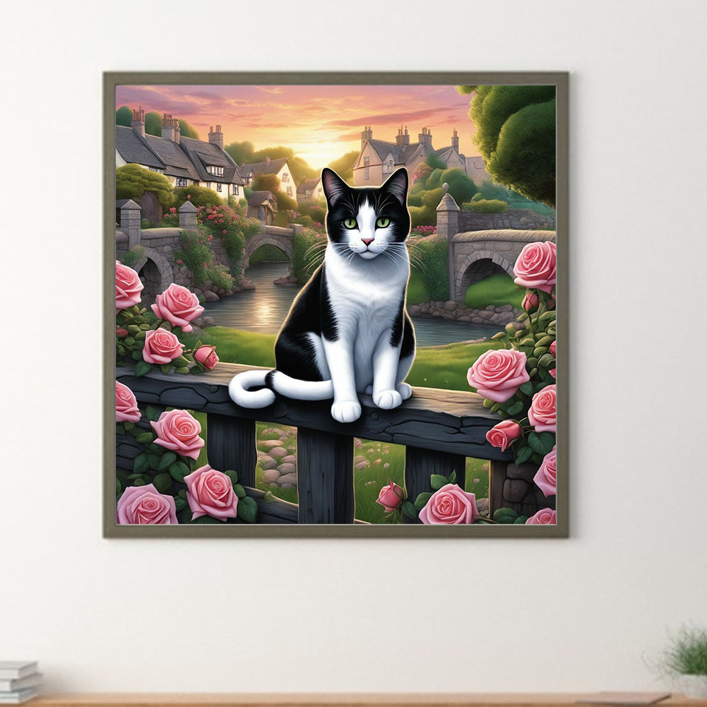 Small Town Cat - Full Round Drill Diamond Painting 30*30CM