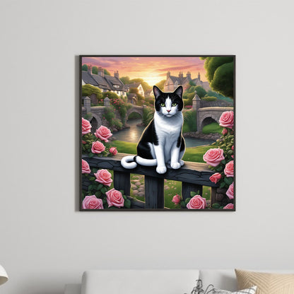 Small Town Cat - Full Round Drill Diamond Painting 30*30CM