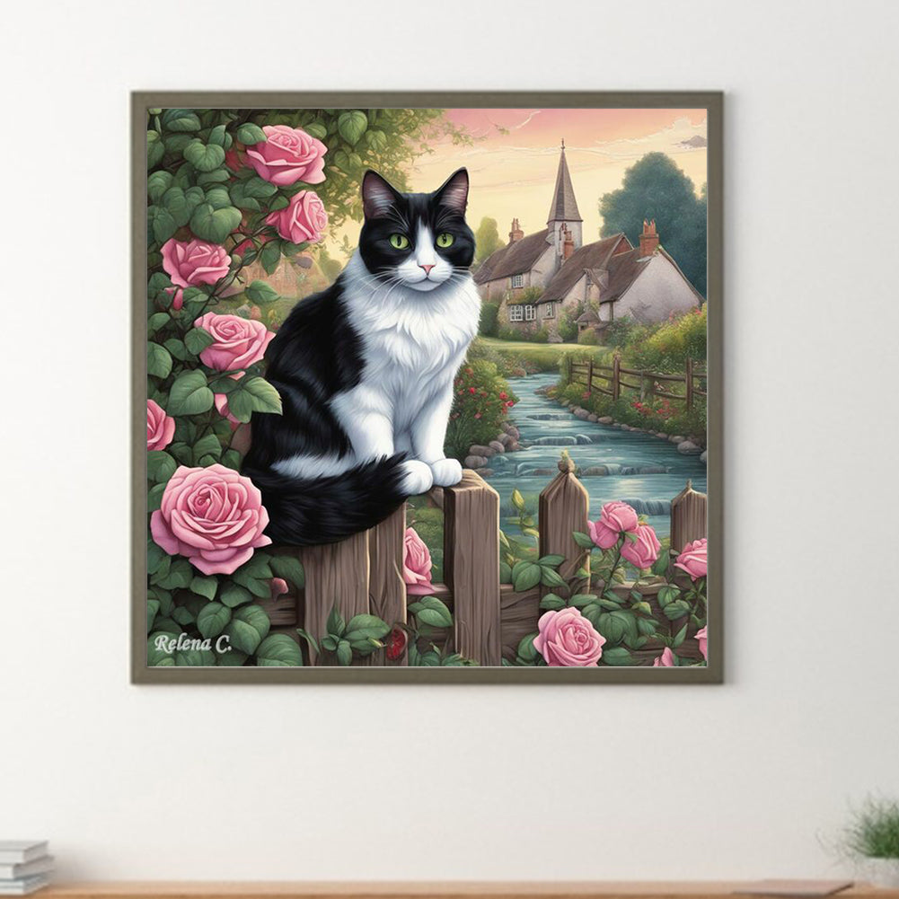 Black And White Cat - Full Round Drill Diamond Painting 30*30CM