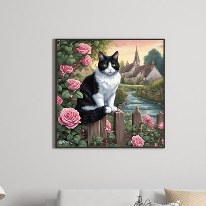 Black And White Cat - Full Round Drill Diamond Painting 30*30CM