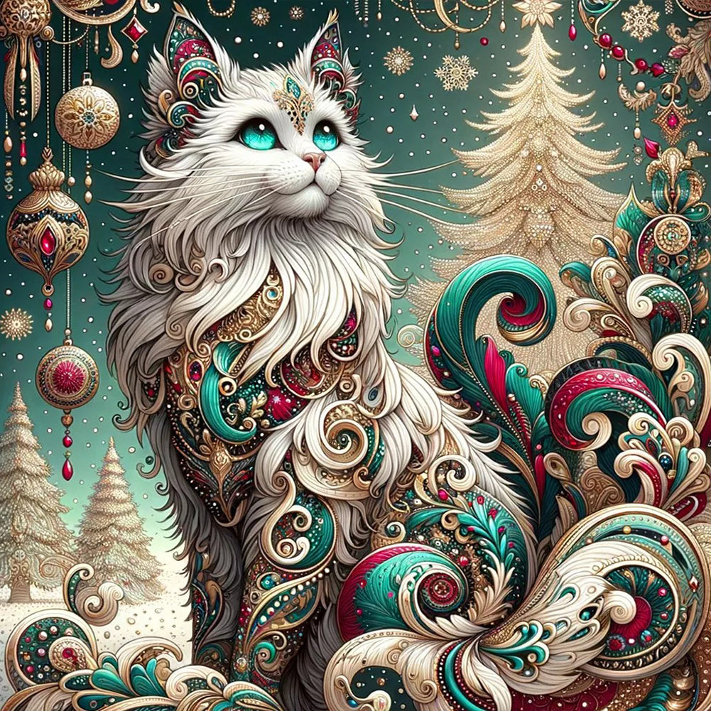 Decorative White Cat - Full Round Drill Diamond Painting 30*30CM