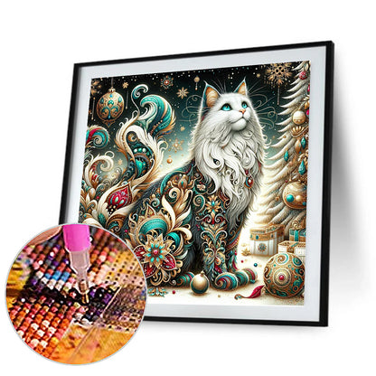 Elegant White Cat - Full Round Drill Diamond Painting 30*30CM