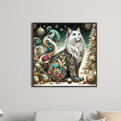 Elegant White Cat - Full Round Drill Diamond Painting 30*30CM