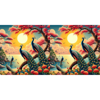 Peacock And Sunset - Full Round Drill Diamond Painting 55*55CM