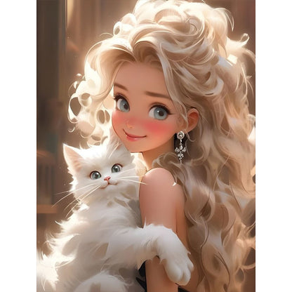 White Cat Girl - Full Square Drill Diamond Painting 30*40CM
