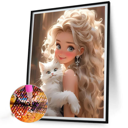 White Cat Girl - Full Square Drill Diamond Painting 30*40CM