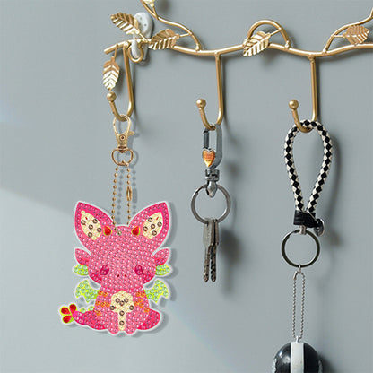 8Pcs PVC Double Sided Special Shaped Cute Fox Diamond Painting Keychain Pendant