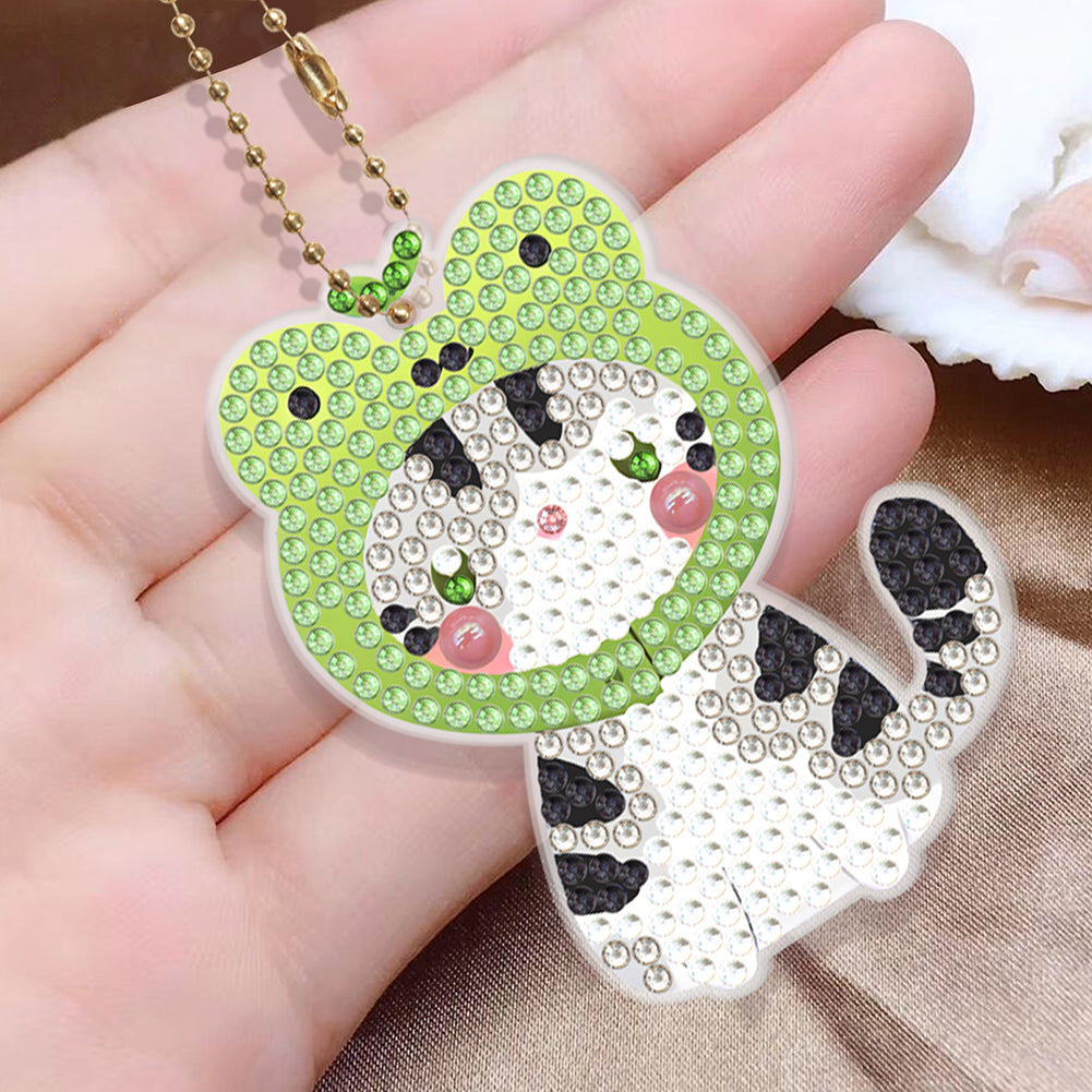 8Pcs PVC Double Sided Special Shaped Cartoon Cat Diamond Painting Art Keychain