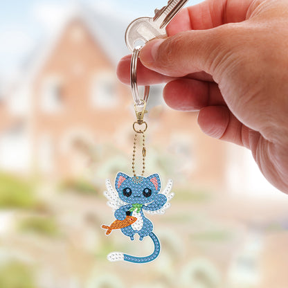 6Pcs PVC Double Sided Special Shaped Jumping Animal Diamond Painting Keychain