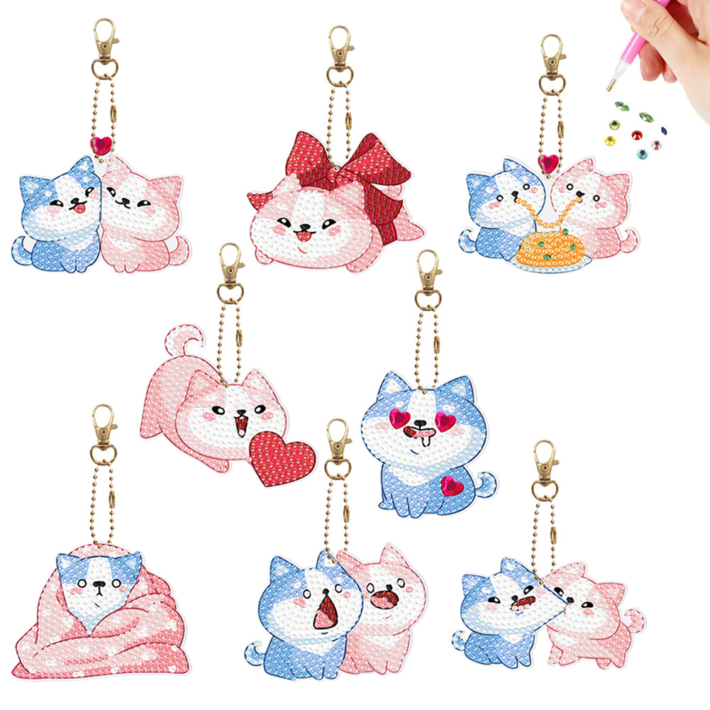 8Pcs PVC Double Sided Special Shaped Love Puppy Diamond Painting Art Keychain