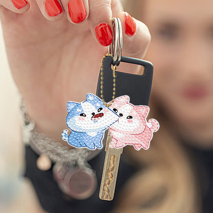 8Pcs PVC Double Sided Special Shaped Love Puppy Diamond Painting Art Keychain