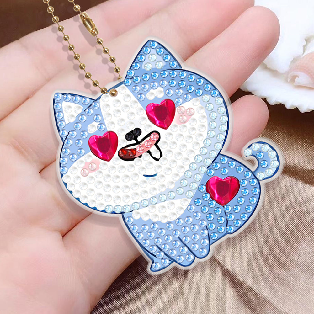 8Pcs PVC Double Sided Special Shaped Love Puppy Diamond Painting Art Keychain