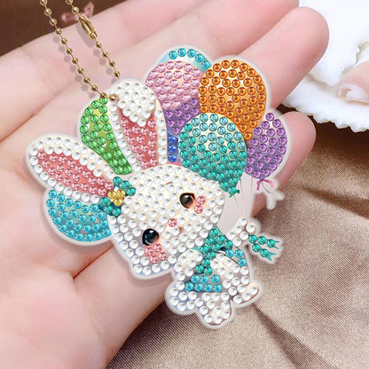 6Pcs PVC Double Sided Special Shaped Cute Bunny Diamond Painting Art Keychain