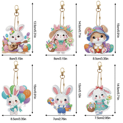 6Pcs PVC Double Sided Special Shaped Cute Bunny Diamond Painting Art Keychain