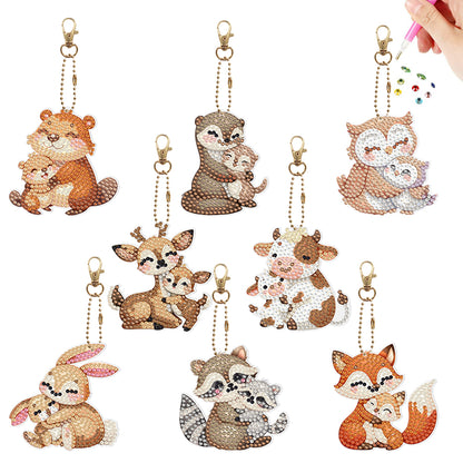 8Pcs PVC Double Sided Special Shaped Big Small Animals Diamond Painting Keychain