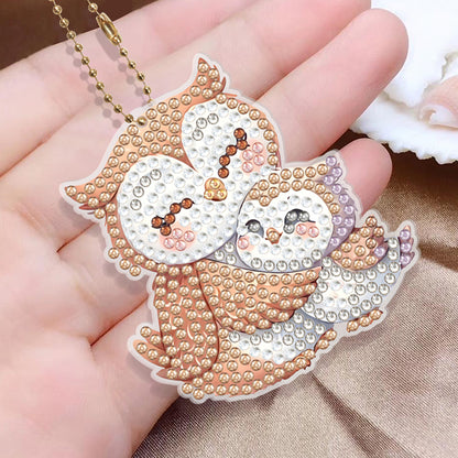 8Pcs PVC Double Sided Special Shaped Big Small Animals Diamond Painting Keychain