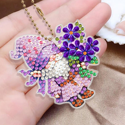 6Pcs PVC Double Sided Special Shaped Flower Goblin Diamond Painting Art Keychain