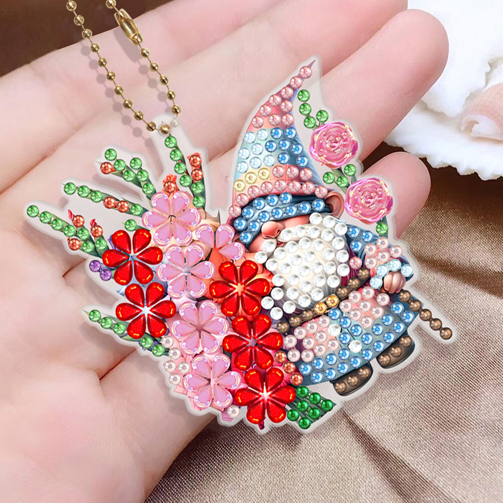 6Pcs PVC Double Sided Special Shaped Flower Goblin Diamond Painting Art Keychain