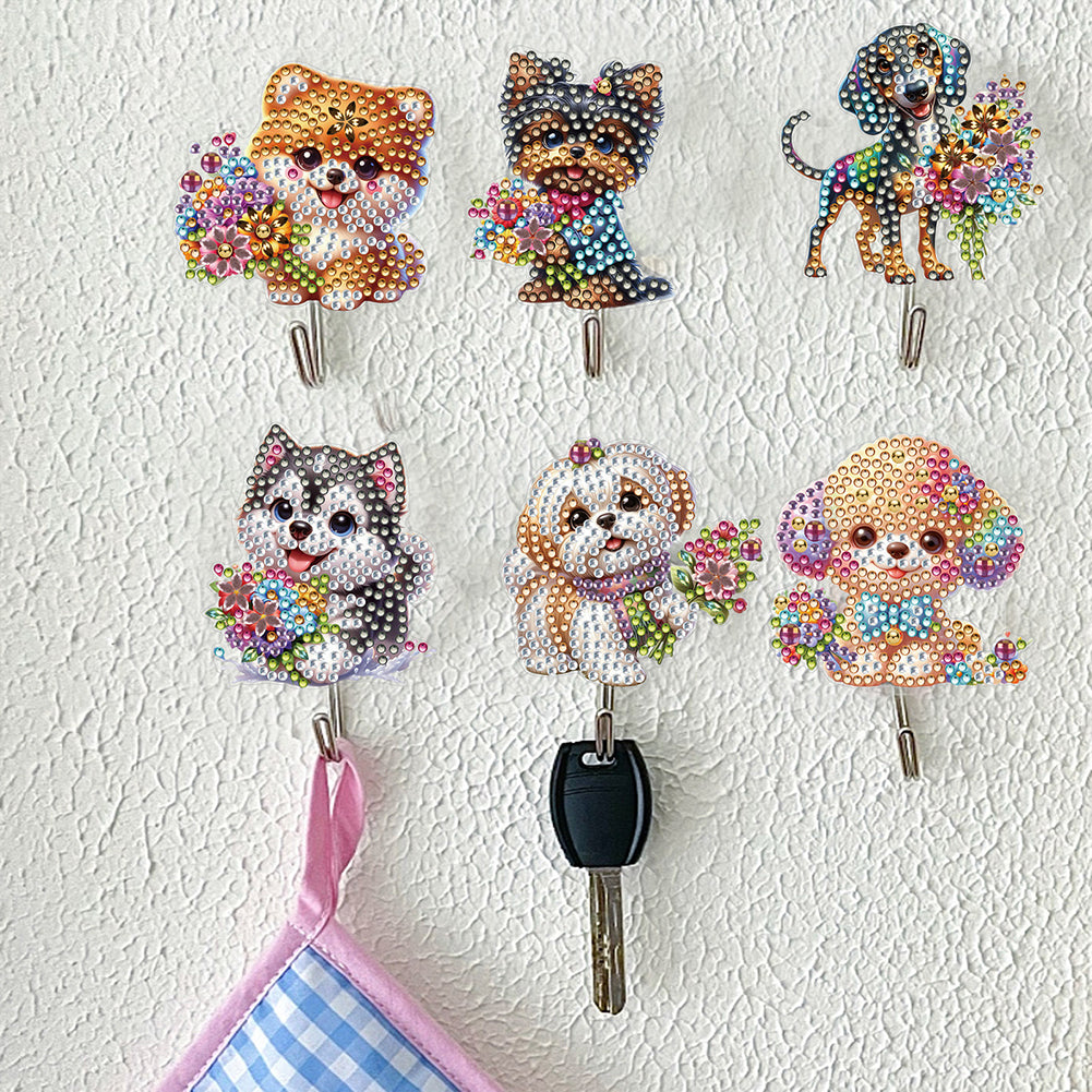 6Pcs Flower Puppy Diamond Painting Art Hooks Diamond Art Craft Wall Hooks