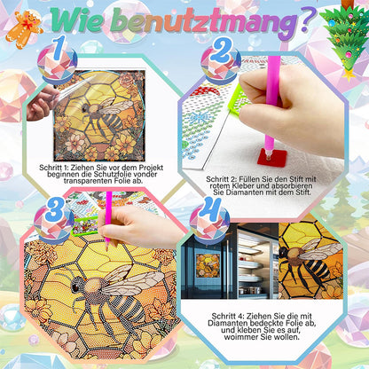 Stained Glass Bee DIY Creative Mosaic Sticker Craft Diamond Painting Sticker