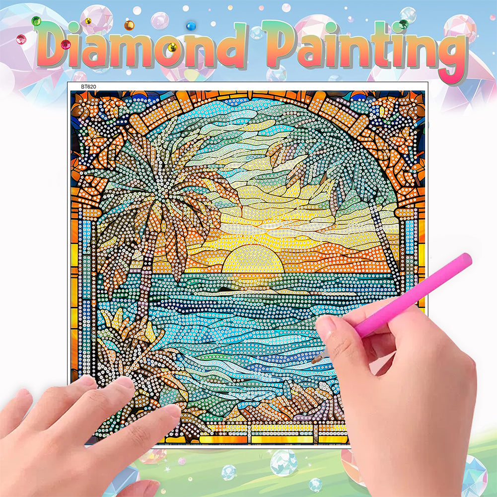 Stained Glass Seaside DIY Creative Mosaic Sticker Craft Diamond Painting Sticker