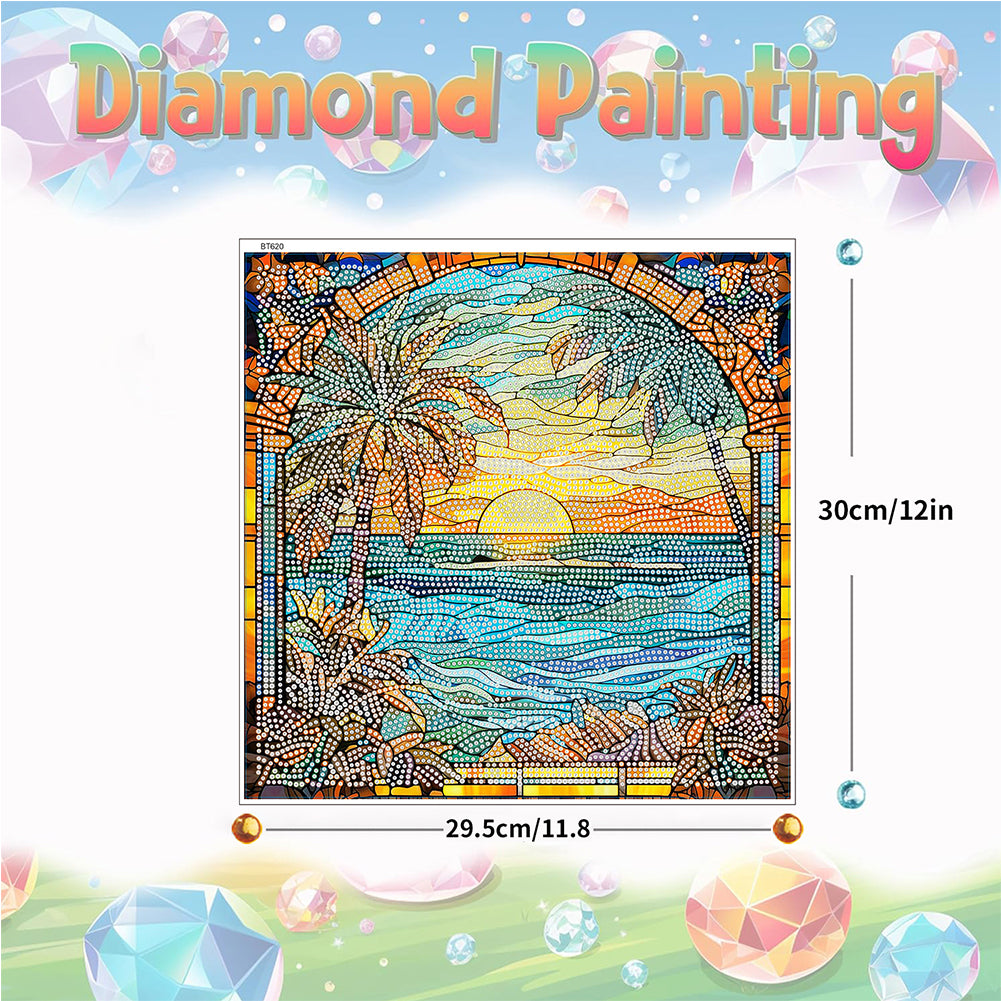 Stained Glass Seaside DIY Creative Mosaic Sticker Craft Diamond Painting Sticker