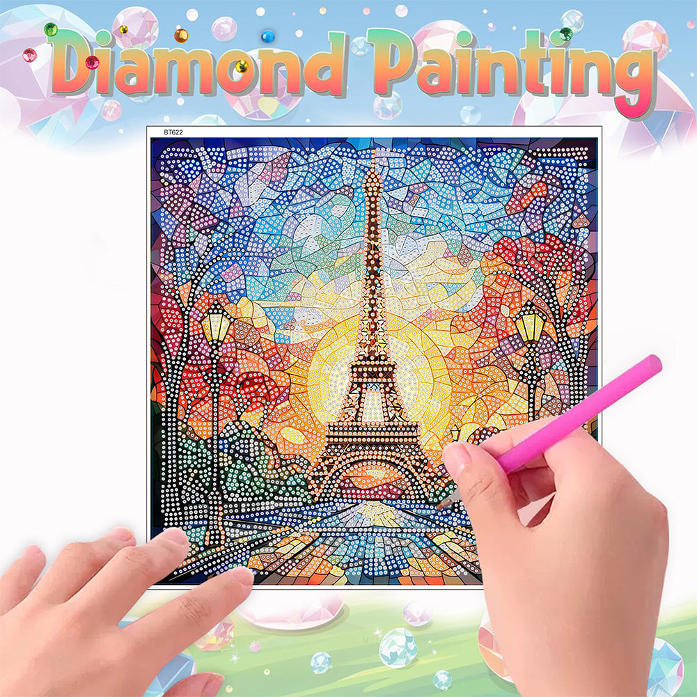 Stained Glass Eiffel Tower DIY Mosaic Sticker Craft Diamond Painting Sticker