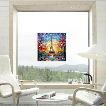 Stained Glass Eiffel Tower DIY Mosaic Sticker Craft Diamond Painting Sticker