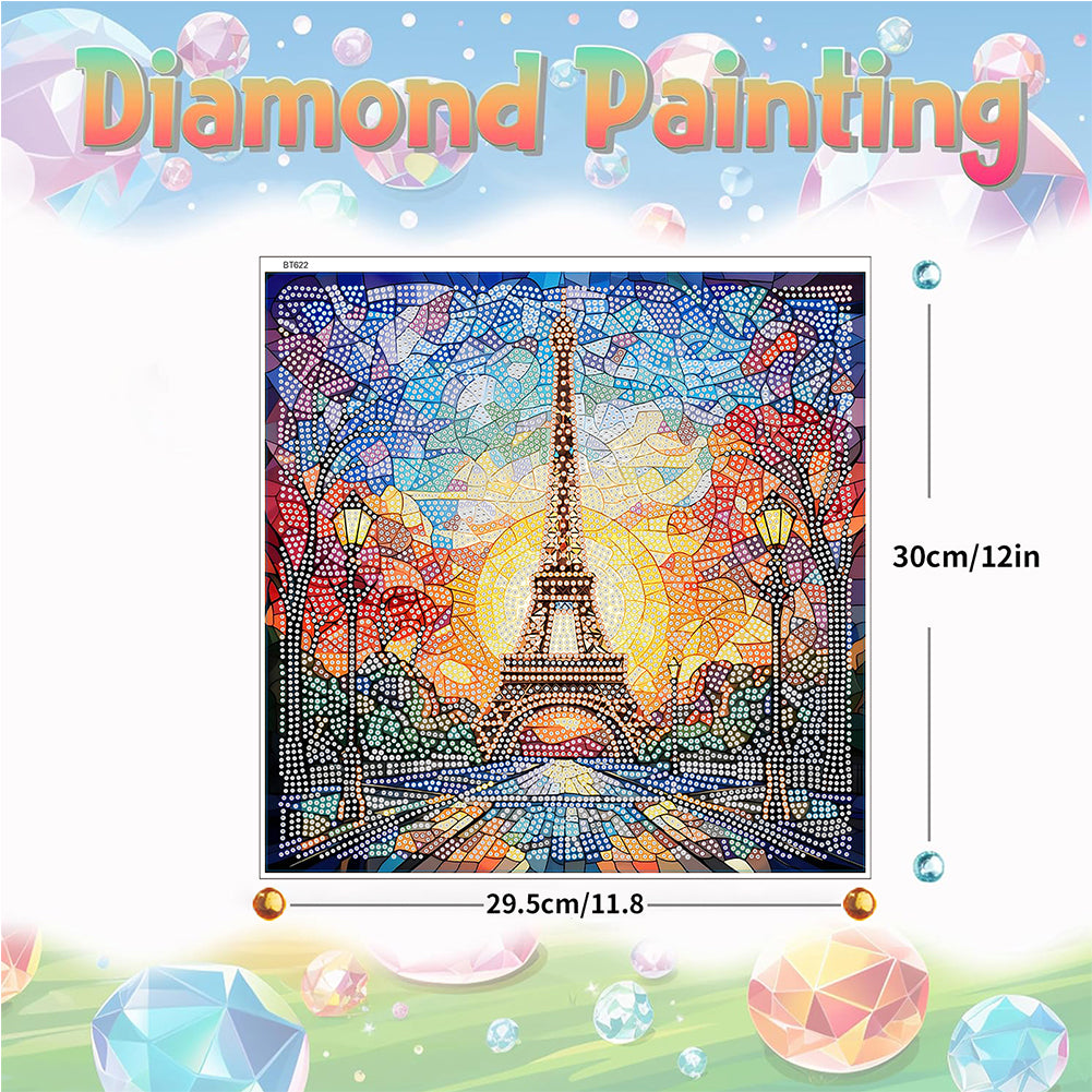 Stained Glass Eiffel Tower DIY Mosaic Sticker Craft Diamond Painting Sticker