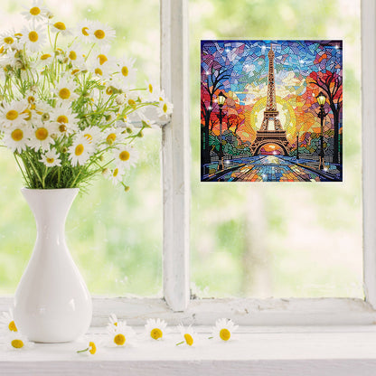 Stained Glass Eiffel Tower DIY Mosaic Sticker Craft Diamond Painting Sticker