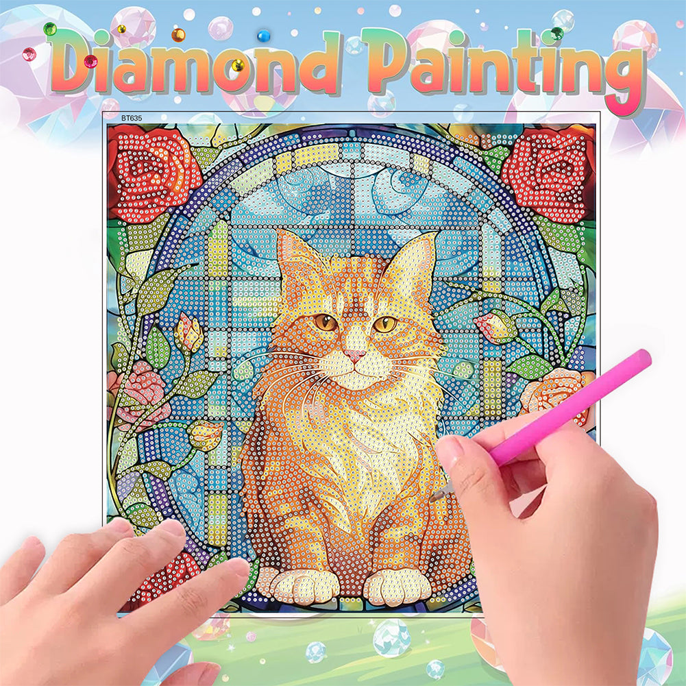 Stained Glass Cat DIY Creative Mosaic Sticker Craft Diamond Painting Sticker